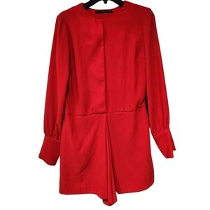 Zara Red Long Sleeve Romper Size M buttons Closure Jumpsuit